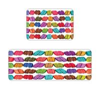 Lot de 2 tapis de cuisine pour cuisine, maison, bureau, buanderie, aromatisé macaron, biscuit, imperméable, antidérapant, rembourré, anti-fatigue, très résistant et confortable