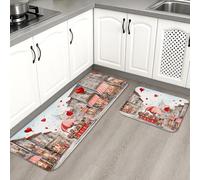 Lot de 2 tapis de cuisine pour la Saint-Valentin, motif paysage urbain romantique, coussin confortable, lavable, antidérapant pour cuisine, évier, buanderie, salle de bain
