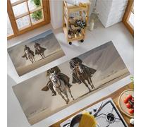 Lot de 2 Tapis de Cuisine Réalisme L'Occident antidérapants, Tapis de Cuisine Brun Cowboy Désert Absorbe l'eau et l'huile, pour l'intérieur Chambre à Coucher Couloir 50x80cm+50x150cm