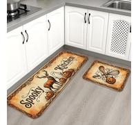 Lot de 2 tapis de cuisine rustiques en forme de citrouilles - Moisson rustique - Tapis décoratif doux lavable pour évier, buanderie, salle de bain, coiffeuse - Orange