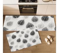 Lot De 2 Tapis De Cuisine Simple Et Abstrait, antidérapants Absorbe, Feuille De Bodhi Tapis De Sol pour Éviers De Cuisine, Buanderie Et Salle De Bain 40x60cm+40x120cm, Noir Et Blanc