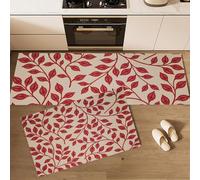 Lot de 2 Tapis de Cuisine Simple Naturel antidérapants, Tapis de Cuisine Bordeaux Plantes Branches Feuilles Absorbe l'eau et l'huile, pour l'intérieur Chambre à Coucher Couloir 50x80cm+50x150cm
