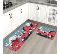 Lot de 2 tapis de cuisine style rustique pour sol, granges rouges et pastèques, tapis décoratifs rembourrés et confortables, lavables et antidérapants pour éviers de cuisine, buanderie, salle de bain