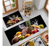 Lot de 2 Tapis de Cuisine sur Le Explosion De Fruits, antidérapants Absorbe, Ananas Fruit du Dragon Noix De Coco Tapis de Sol pour éviers de Cuisine buanderie et Salle de Bain 50x80cm+50x150cm Jaune