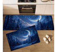 Lot de 2 Tapis de Cuisine sur Le Paysage d'hiver, antidérapants Absorbe, Ciel Étoilé Forêt Tapis de Sol pour éviers de Cuisine, buanderie et Salle de Bain 43x75cm+43x150cm, Bleu