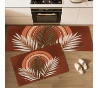 Lot de 2 Tapis de Cuisine sur Le Style Bohème antidérapants Absorbe Arche Feuilles De Palmier Tapis de Sol pour éviers de Cuisine, buanderie et Salle de Bain 43x75cm+43x150cm, Couleur Orange