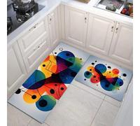 Lot De 2 Tapis De Cuisine Thème Musical, Antidérapant Lavable, Tapis De Sol Notes De Musique Points, 44x75cm+44x120cm pour Couloir Devant Evier Et Entrée, Rouge