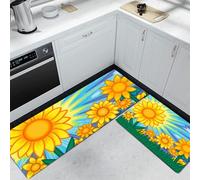Lot De 2 Tapis De Cuisine Tournesols Prairie Ciel Bleu, Antidérapants, Super Absorbants, Lavables, Tapis De Cuisine Style Dessin Animé Mignon Pour évier De Cuisines, Buanderie 50x80cm+50x150cm, Jaune