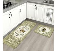 Lot de 2 tapis de cuisine vintage à motif floral pour sol, motif abeille, tapis doux et confortable, lavable pour éviers de cuisine, buanderie, salle de bain