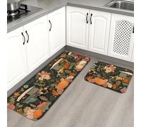 Lot de 2 tapis de cuisine vintage à motif floral pour sol, motif calèche d'automne, tapis doux, rembourré, confortable, lavable, antidérapant pour cuisine, évier, buanderie, salle de bain