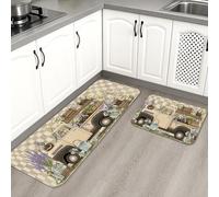 Lot de 2 tapis de cuisine vintage à motif floral pour sol, motif camion antique, tapis doux, confortable, lavable, antidérapant pour cuisine, évier, buanderie, salle de bain