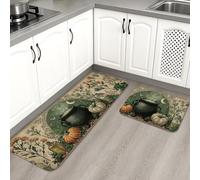 Lot de 2 tapis de cuisine vintage chaudron pour sol, vert citrouille rustique, doux, rembourré, confortable, lavable, antidérapant pour cuisine, éviers, buanderie, salle de bain