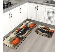 Lot de 2 tapis de cuisine vintage en forme de citrouille pour sol, motif calèche classique, rembourré, confortable, lavable, antidérapant pour cuisine, évier, buanderie, salle de bain