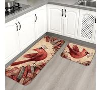 Lot de 2 tapis de cuisine vintage motif oiseau rouge cardinal doux, rembourré, confortable, lavable, antidérapant pour cuisine, évier, buanderie, salle de bain