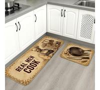 Lot de 2 tapis de cuisine vintage pour sol, design culinaire rustique, doux, confortable et lavable pour éviers de cuisine, buanderie