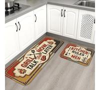 Lot de 2 tapis de cuisine vintage rétro pour sol, whiskey First Dinner Later et Grill Now Talk Later - Tapis doux rembourré et lavable pour éviers de cuisine, buanderie