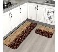 Lot de 2 tapis de cuisine vintage rustiques en grains de café pour sol, doux, rembourrés, confortables, lavables et antidérapants pour éviers, buanderie, salle de bain