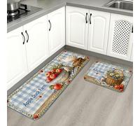 Lot de 2 tapis de cuisine vintage rustiques pour sol, design rustique frais, doux, rembourrés, confortables, lavables pour cuisine, éviers, buanderie, salle de bain
