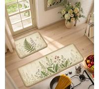 Lot de 2 tapis de cuisine vintage thème floral herbier botanique | Art vintage herbier Tapis de cuisine pour sol, impression fougère et rose sauvage, décoration rustique de ferme