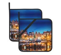 Lot de 2 tapis de cuisson carrés résistants à la chaleur Motif Amsterdam Night View Tapis résistant à la chaleur Convient pour la pâtisserie et la cuisine