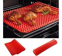 Lot de 2 tapis de cuisson en silicone anti-adhésif pour cuisson saine et saine Motif pyramide Rouge