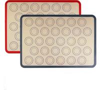 Lot de 2 tapis de cuisson pour macarons, rouge et noir, tapis de cuisson antiadhésif, réutilisable, tapis en silicone pour macarons, biscuits, pain, gâteaux, pizza, 42 x 29,5 cm