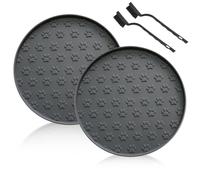 Lot de 2 tapis de gamelle pour chat - Rond - 27 x 27 x 1 cm - Avec bord - Tapis antidérapant pour chat - Avec 2 brosses en nylon - Pour animaux de compagnie de taille moyenne et petite