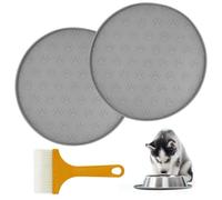 Lot de 2 tapis de gamelle pour chien et chat [28 cm x 28 cm], tapis de gamelle pour chien en silicone imperméable antidérapant avec bord, avec 1 brosse de nettoyage