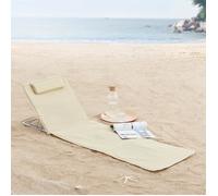 [en.casa] Lot de 2 Tapis de Plage Bain de Soleil avec Dossier Inclinable avec Repose-Tête Sac de Transport Acier Polyester 160 x 49 cm Beige