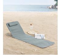 [en.casa] Lot de 2 Tapis de Plage Bain de Soleil avec Dossier Inclinable avec Repose-Tête Sac de Transport Acier Polyester 160 x 49 cm Gris Foncé