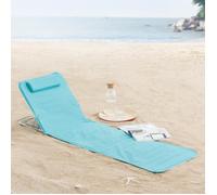 [en.casa] Lot de 2 Tapis de Plage Bain de Soleil avec Dossier Inclinable avec Repose-Tête Sac de Transport Acier Polyester 160 x 49 cm Turquoise