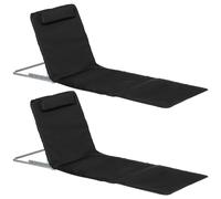 Lot De 2 Tapis De Plage Rembourr? - Matelas De Plage - Nattes De Plage - Dossier Inclinable Multi-Positions - Sac Transport Inclus - M?Tal Polyester Pe Noir