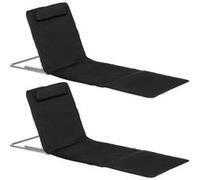 Lot de 2 tapis de plage rembourré - matelas de plage - nattes de plage - dossier inclinable multi-positions - sac transport inclus - métal polyester PE noir Noir G