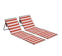 Lot de 2 tapis de plage rembourré - Outsunny - dossier inclinable multi-positions - sangle de transport - polyester - blanc et rouge