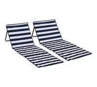 Chaise longue - transat Outsunny Lot de 2 tapis de plage rembourrés pliables - matelas de plage - dossier inclinable, rangement - métal polyester blanc bleu