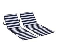 Lot De 2 Tapis De Plage Rembourrés Pliables - Matelas De Plage - Dossier Inclinable, Rangement - Métal Polyester Blanc Bleu