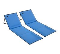 Lot De 2 Tapis De Plage Rembourrés Pliables - Matelas De Plage - Dossier Inclinable, Rangement - Métal Polyester Bleu