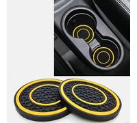 Lot de 2 Tapis de Porte gobelet pour Hyundai Genesis 2008-2016 BH, Dessous de Verre en Silicone Antidérapant avec Double Anneau de Couleur, Haute Élasticité et Lavable, Auto,C-Yellow