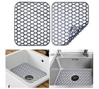 Lot de 2 tapis de protection pour évier de cuisine, en silicone antidérapant - Résistant à la chaleur - Pour évier de ferme en acier inoxydable (gris)