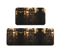 Lot de 2 tapis de rembourrage en bois Totem tribal - Une bonne aide pour se tenir debout dans la cuisine et antidérapant dans la salle de bain