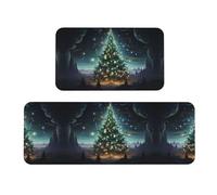 Lot de 2 tapis de rembourrage fantaisie avec motif sapin de Noël - Multifonctionnel - Pour cuisine, salle de bain et chambre à coucher