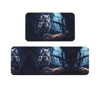 Lot de 2 tapis de rembourrage motif hibou de nuit - une bonne aide pour se tenir debout dans la cuisine et antidérapant dans la salle de bain