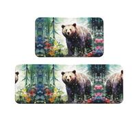 Lot de 2 tapis de rembourrage motif ours de la jungle - Une bonne aide pour se tenir debout dans la cuisine et antidérapant dans la salle de bain