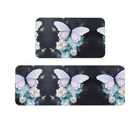 Lot de 2 tapis de rembourrage papillon blanc - une bonne aide pour se tenir debout dans la cuisine et antidérapant dans la salle de bain
