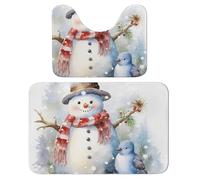 Lot de 2 tapis de salle de bain absorbants et tapis de bain antidérapants avec motif bonhomme de neige et oiseau