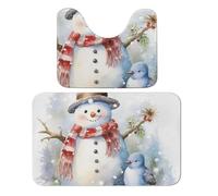 Lot de 2 tapis de salle de bain absorbants et tapis de bain antidérapants avec motif bonhomme de neige et oiseau