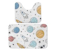 Lot de 2 tapis de salle de bain absorbants et tapis de bain antidérapants avec tapis contour WC et tapis contour WC Motif fusée