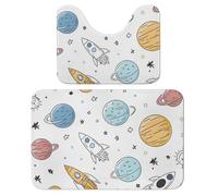 Lot de 2 tapis de salle de bain absorbants et tapis de bain antidérapants avec tapis contour WC et tapis contour WC Motif fusée