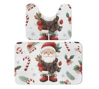 Lot de 2 tapis de salle de bain absorbants et tapis de bain avec motif Père Noël mignon et tapis contour antidérapant avec tapis contour WC