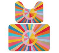 Lot de 2 tapis de salle de bain absorbants et tapis de bain - Motif abstrait - Rayons colorés - Arc-en-ciel - Tapis contour antidérapant avec tapis contour WC